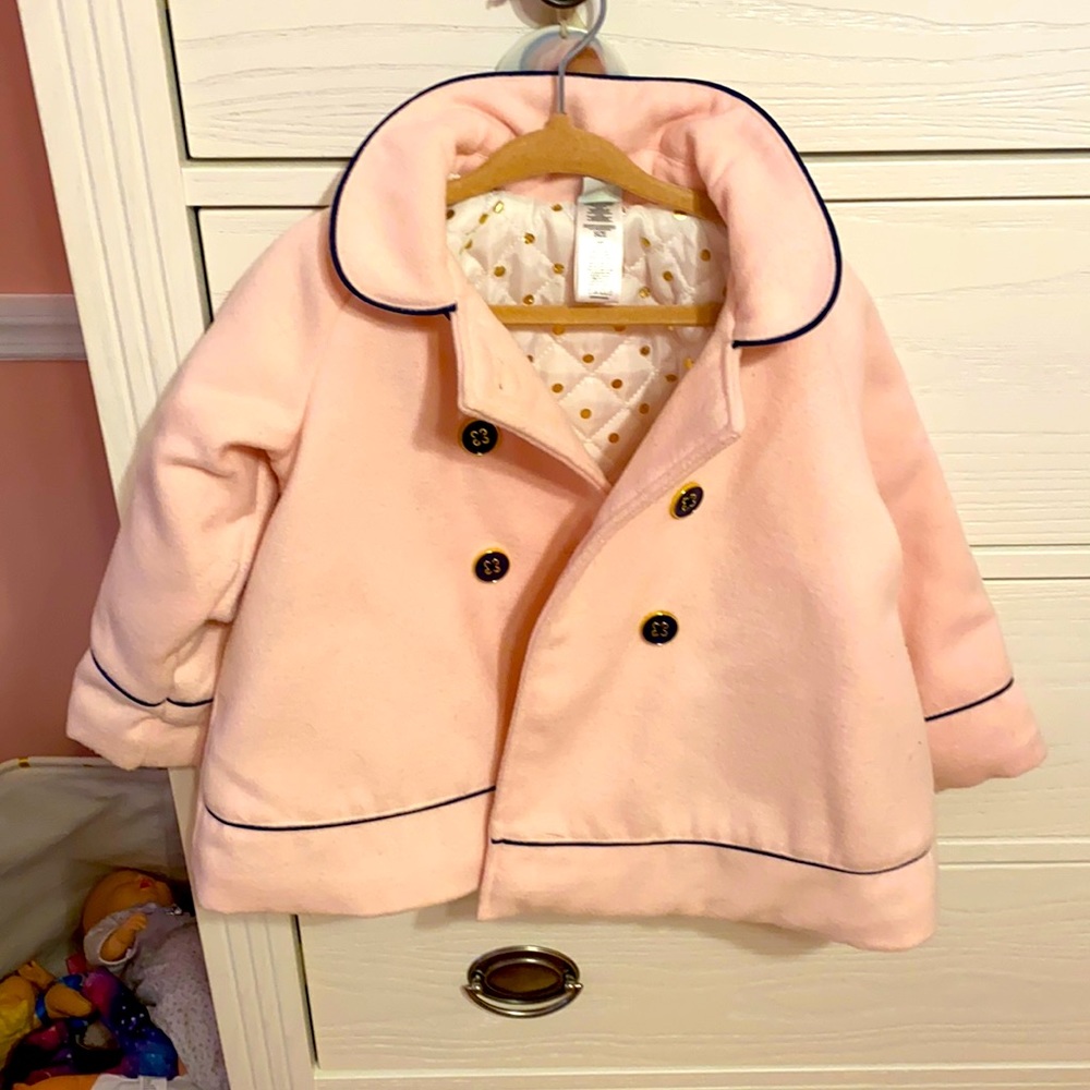 Navy gold and pink pea coat perfect for holiday